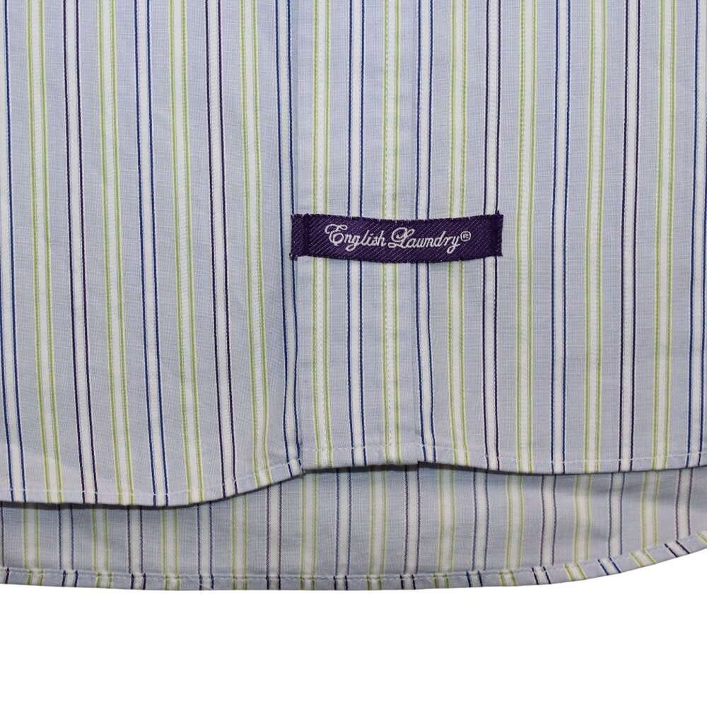 English Laundry Mens 16.5 Dress Shirt Flip Cuff Purple Striped Clubwear Office - Picture 10 of 16